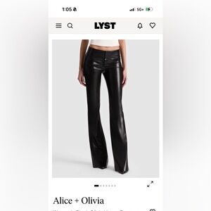 Alice + Olivia Black Leather-Trim Wide Leg Trousers